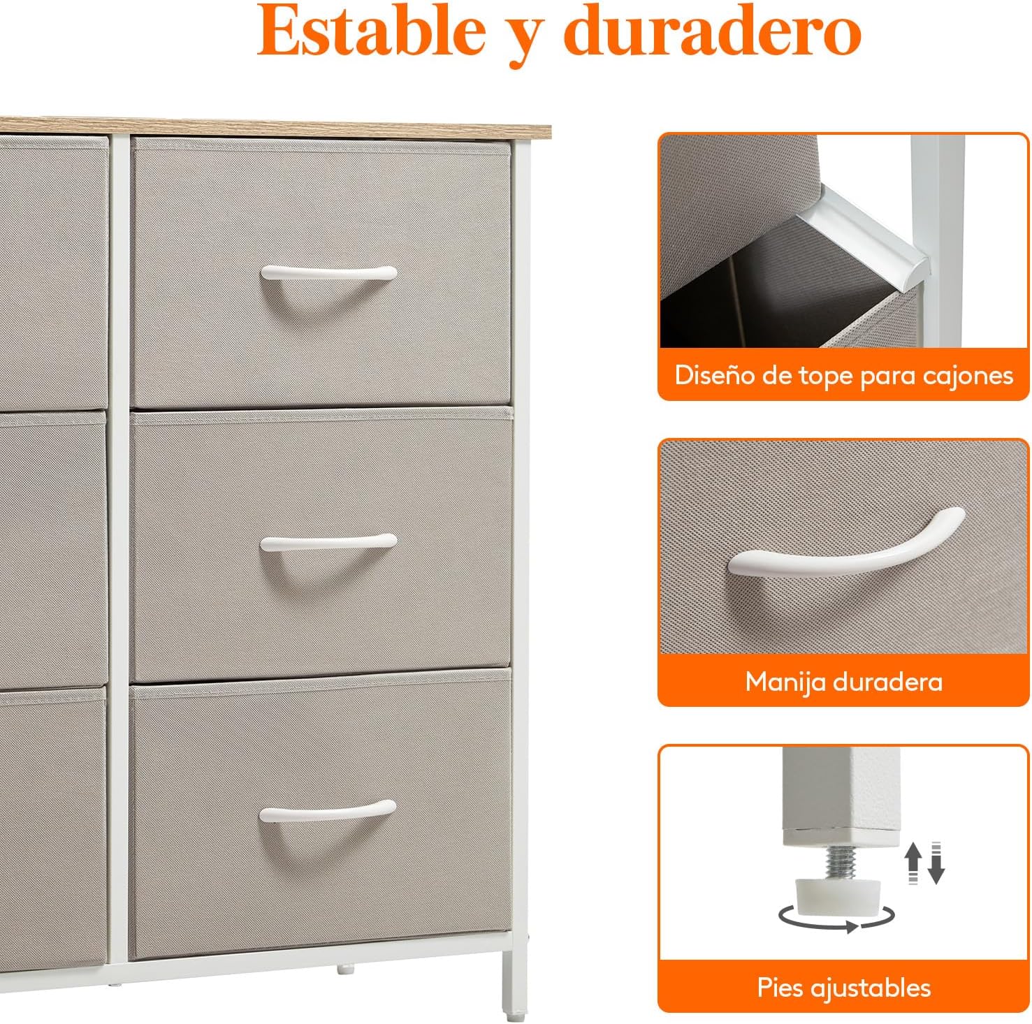 Lifewit Cómoda para Dormitorio, Cómoda de 6 Cajones de Tela, Módulo de Almacenaje para Armario, Salón, Pasillo, Dormitorio, Oficina, Estructura de Acero y Tablero de Madera, Gris Claro
