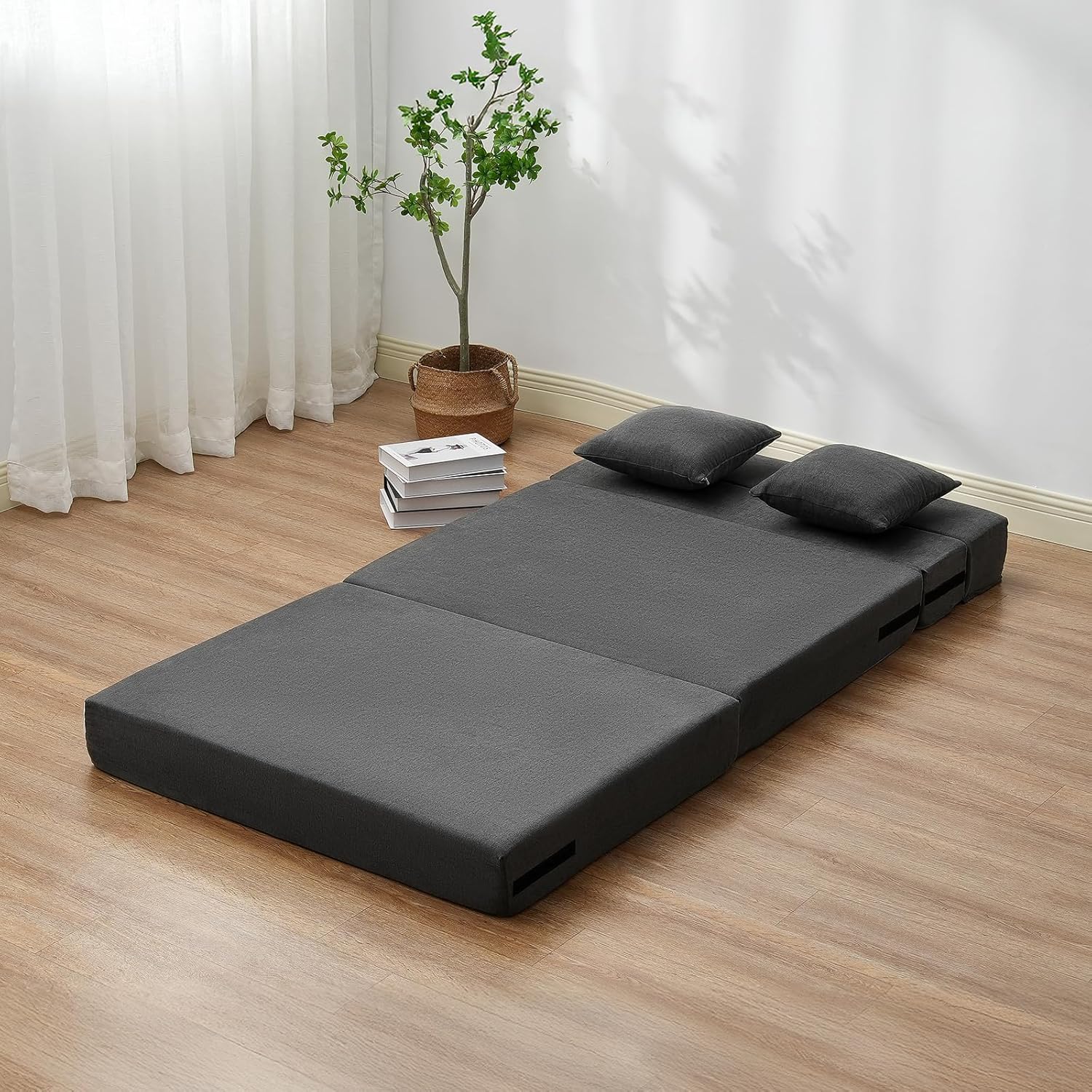 VEVOR - Sofá Cama Plegable 3 en 1 con 2 Almohadas y Funda Lavable, 25D de Espuma viscoelástica Convertible de Alta Densidad, sofá de futón para Sala de Estar, recámara, Gris Oscuro (Individual)
