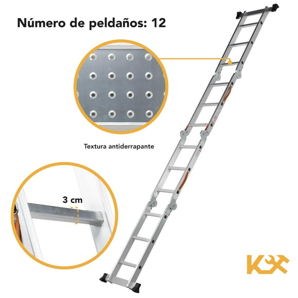Escalera Multiposiciones De Aluminio 3.5 Metros 12 Peldaños Kingsman KMEM35