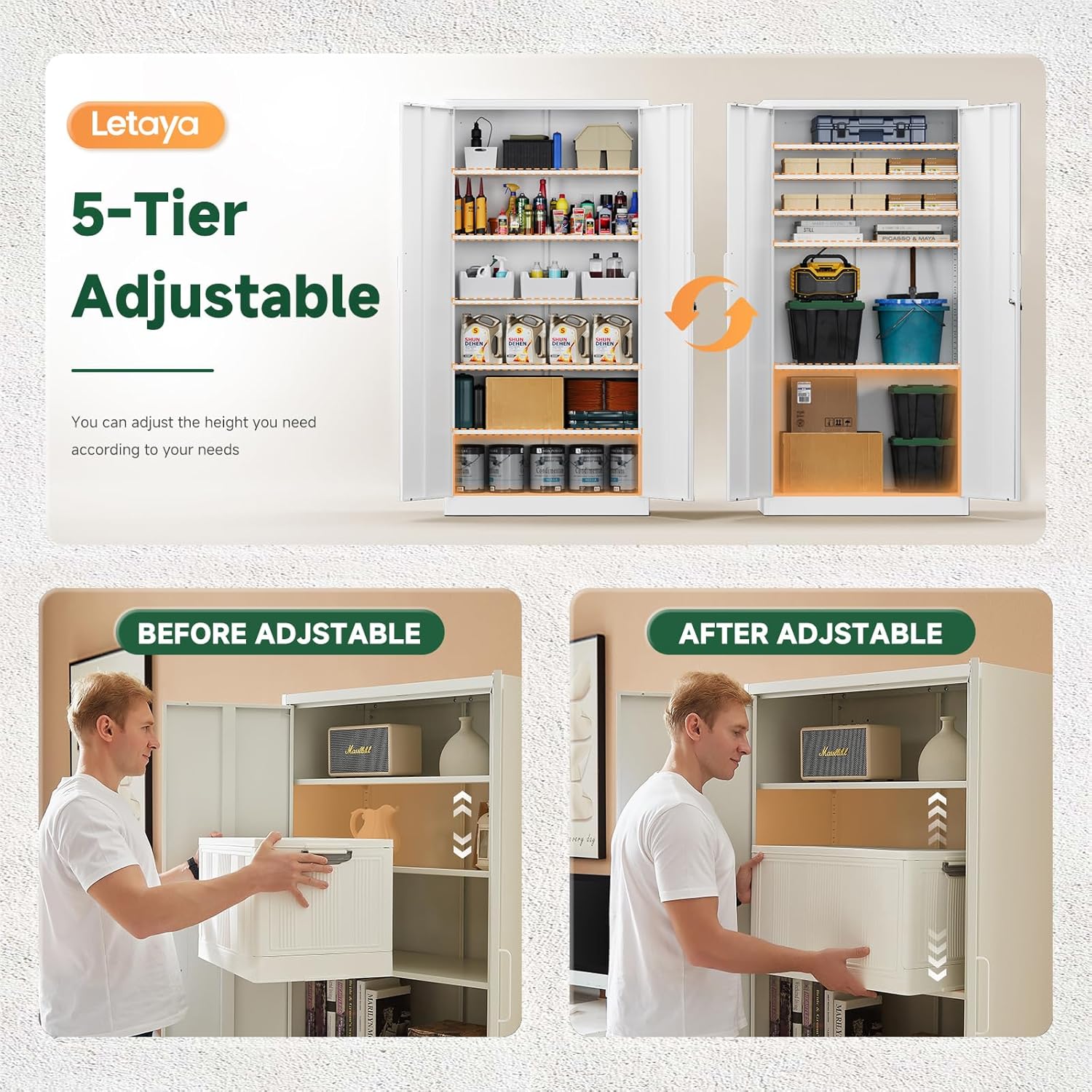 Letaya - Armarios de almacenamiento de metal, 72 pulgadas, clóset de acero con puerta de bloqueo para oficina, hogar, escuela, gimnasio, departamento de bomberos, hotel (color de grano de madera)