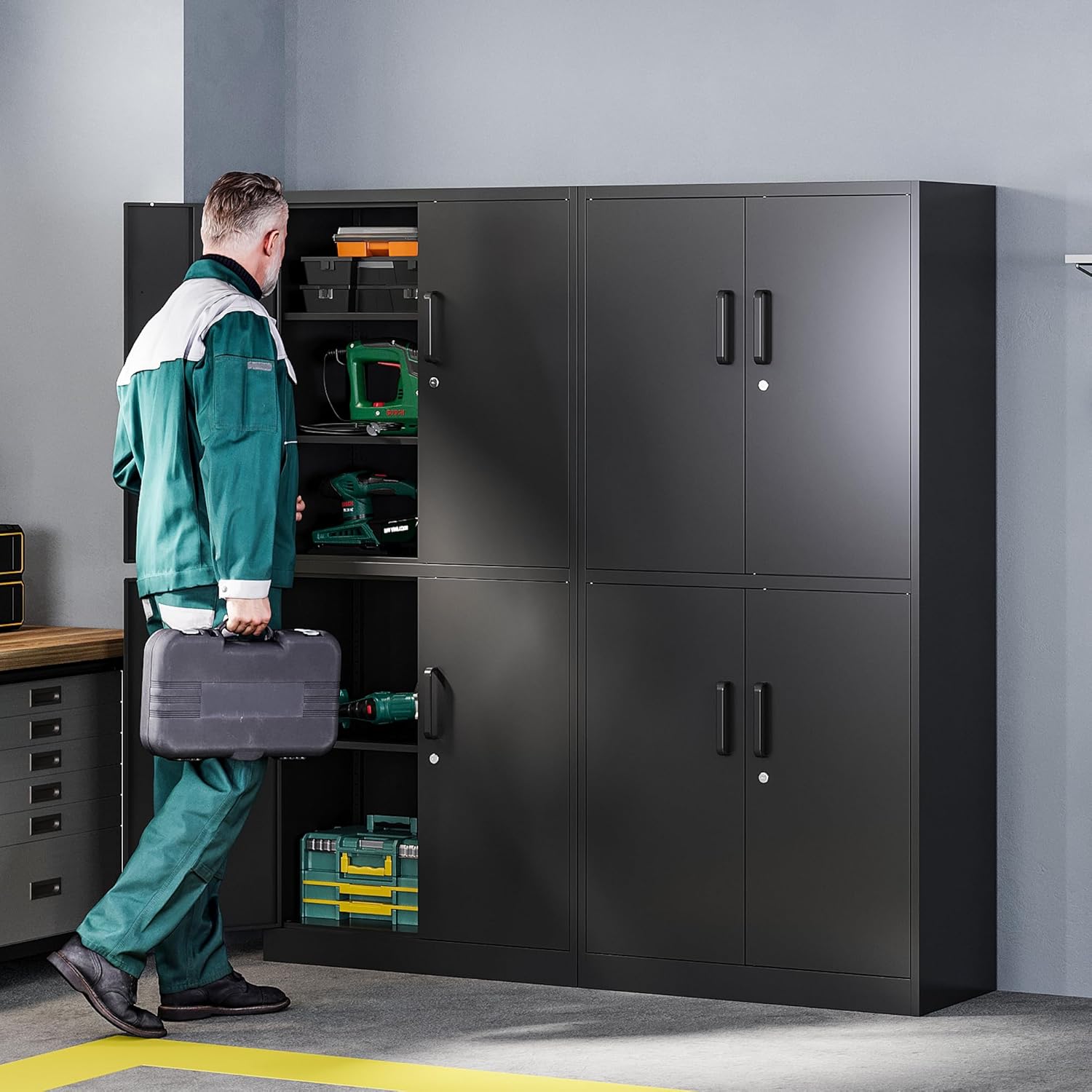 Letaya - Armarios de almacenamiento de metal, 72 pulgadas, clóset de acero con puerta de bloqueo para oficina, hogar, escuela, gimnasio, departamento de bomberos, hotel (color de grano de madera)