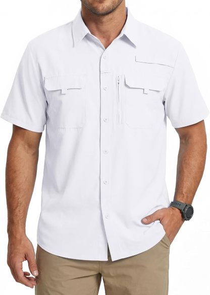 Camisa de trabajo para hombre de verano de manga corta y secado rápido, táctica para exteriores con múltiples bolsillos, transpirable con protección solar y diseño de malla en la espalda