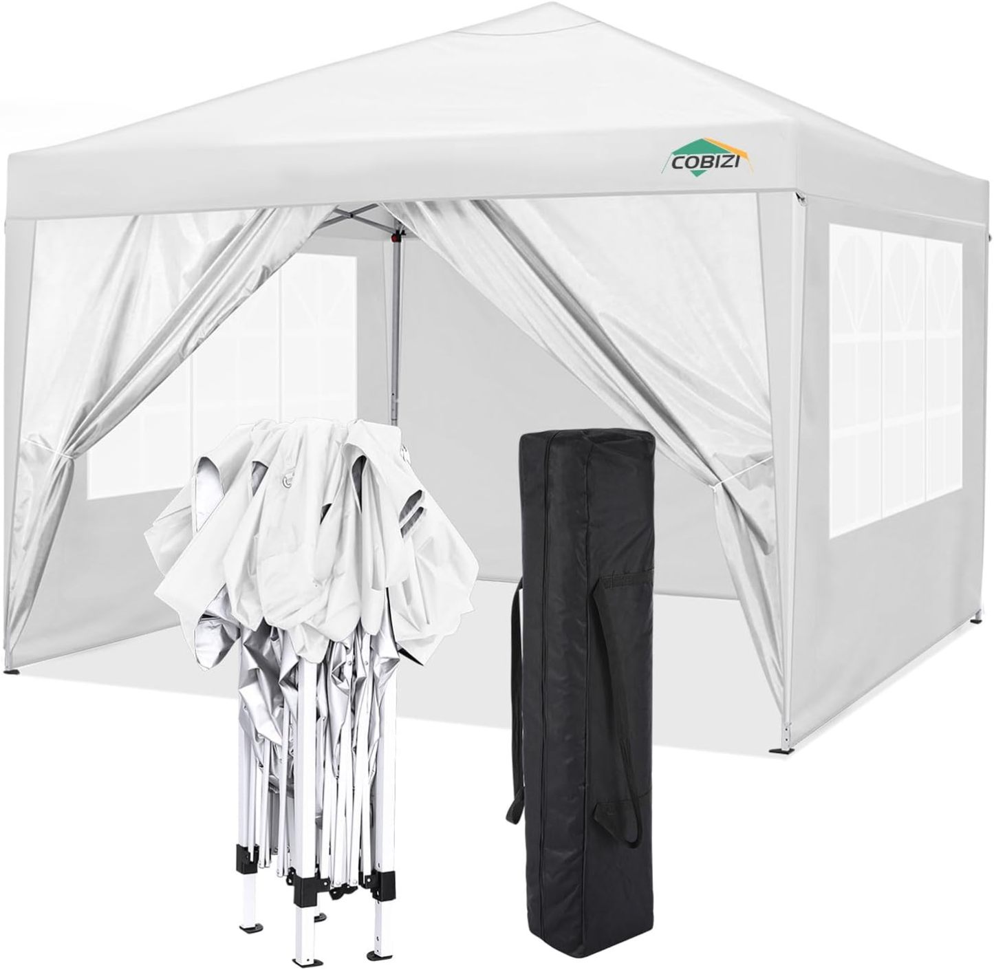 COBIZI - Toldo desplegable de 10 x 10 Pulgadas con Paredes Laterales, Tienda de campaña Resistente con toldo extraíble para Exteriores, Ideal para Bodas, para Todas Las Estaciones, Resistente al
