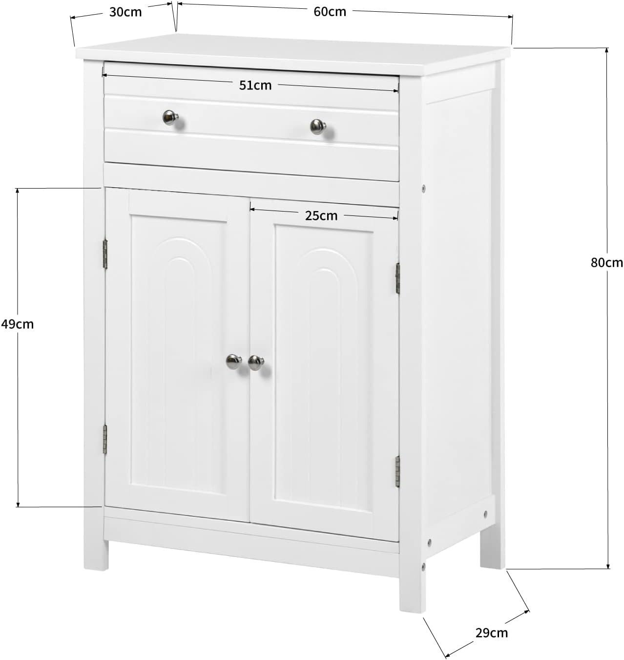 Gabinete de Almacenamiento para Piso de Baño con Puerta Doble, Estante Ajustable, para Baño, Sala de Estar, Cocina, Estilo Nórdico Escandinavo, Fácil Montaje