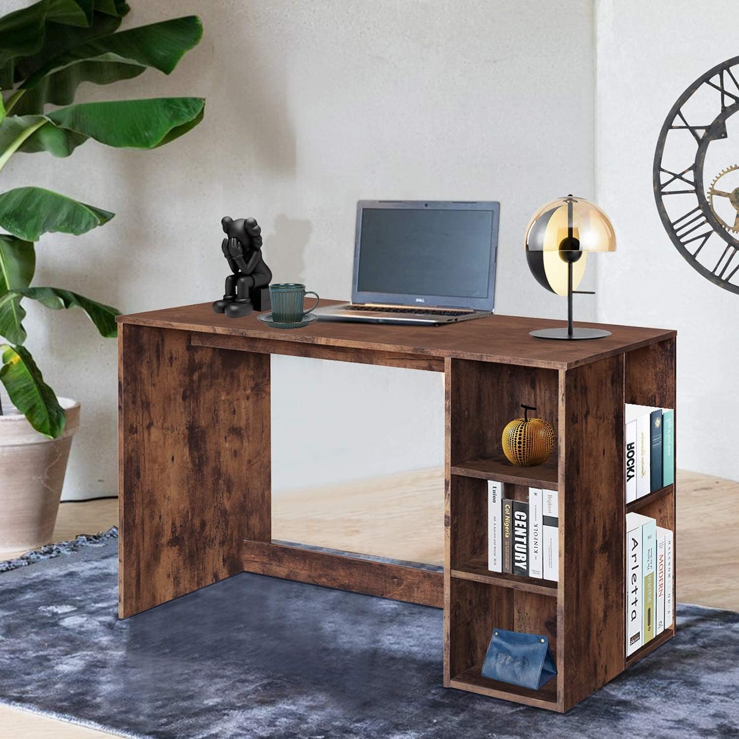 FurnitureR Escritorio para Computadora de Oficina con Almacenamiento Escritorio de Trabajo y Estudio con 5 Estantes Mesa Portátil para Estudiantes Escritorio de Escritura Moderno Haya y Blanco-Bolígrafo de carbono metálico, bolígrafo de firma negro.
