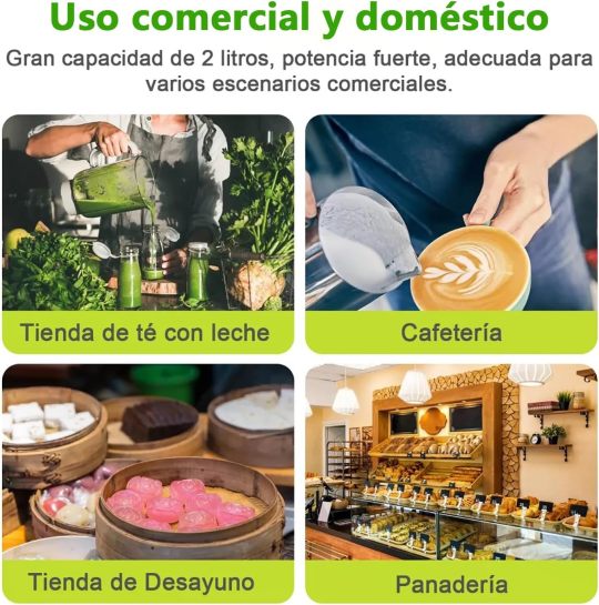 Glückluz Licuadora Profesional Uso Rudo 1800W 2L+Adicional 800ml, Doméstico Comercial Industrial Batidora de Verduras Extractor de Velocidad Ajustable y Hielo Picado a Fondo Extractora