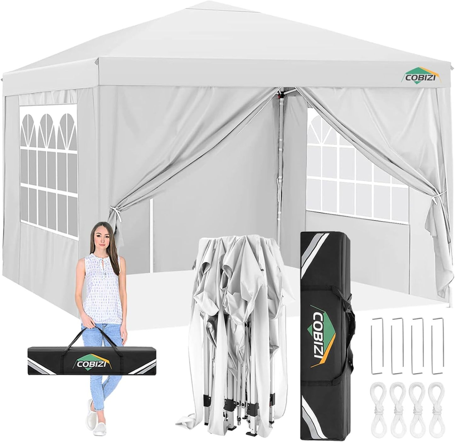COBIZI - Toldo desplegable de 10 x 10 Pulgadas con Paredes Laterales, Tienda de campaña Resistente con toldo extraíble para Exteriores, Ideal para Bodas, para Todas Las Estaciones, Resistente al