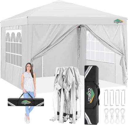 COBIZI - Toldo desplegable de 10 x 10 Pulgadas con Paredes Laterales, Tienda de campaña Resistente con toldo extraíble para Exteriores, Ideal para Bodas, para Todas Las Estaciones, Resistente al
