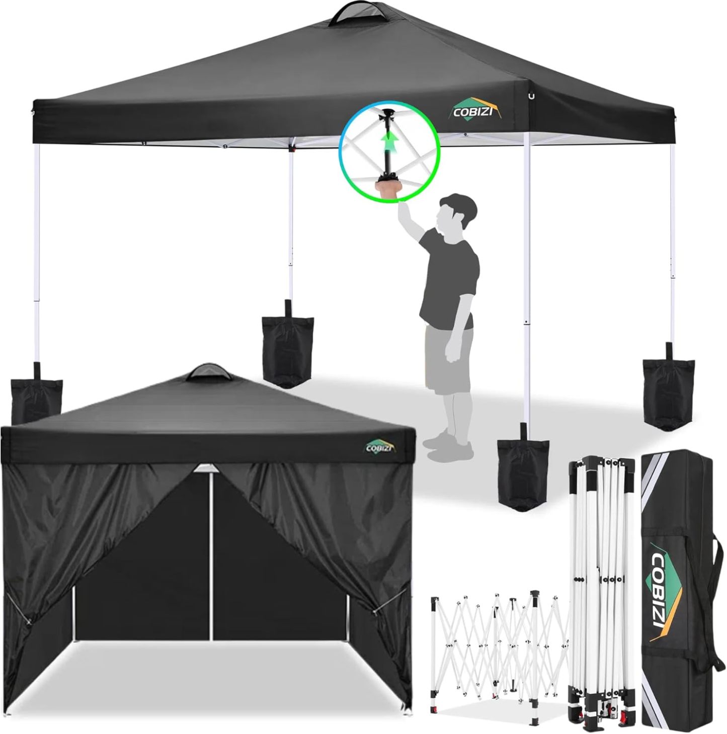 COBIZI - Toldo desplegable de 10 x 10 Pulgadas con Paredes Laterales, Tienda de campaña Resistente con toldo extraíble para Exteriores, Ideal para Bodas, para Todas Las Estaciones, Resistente al
