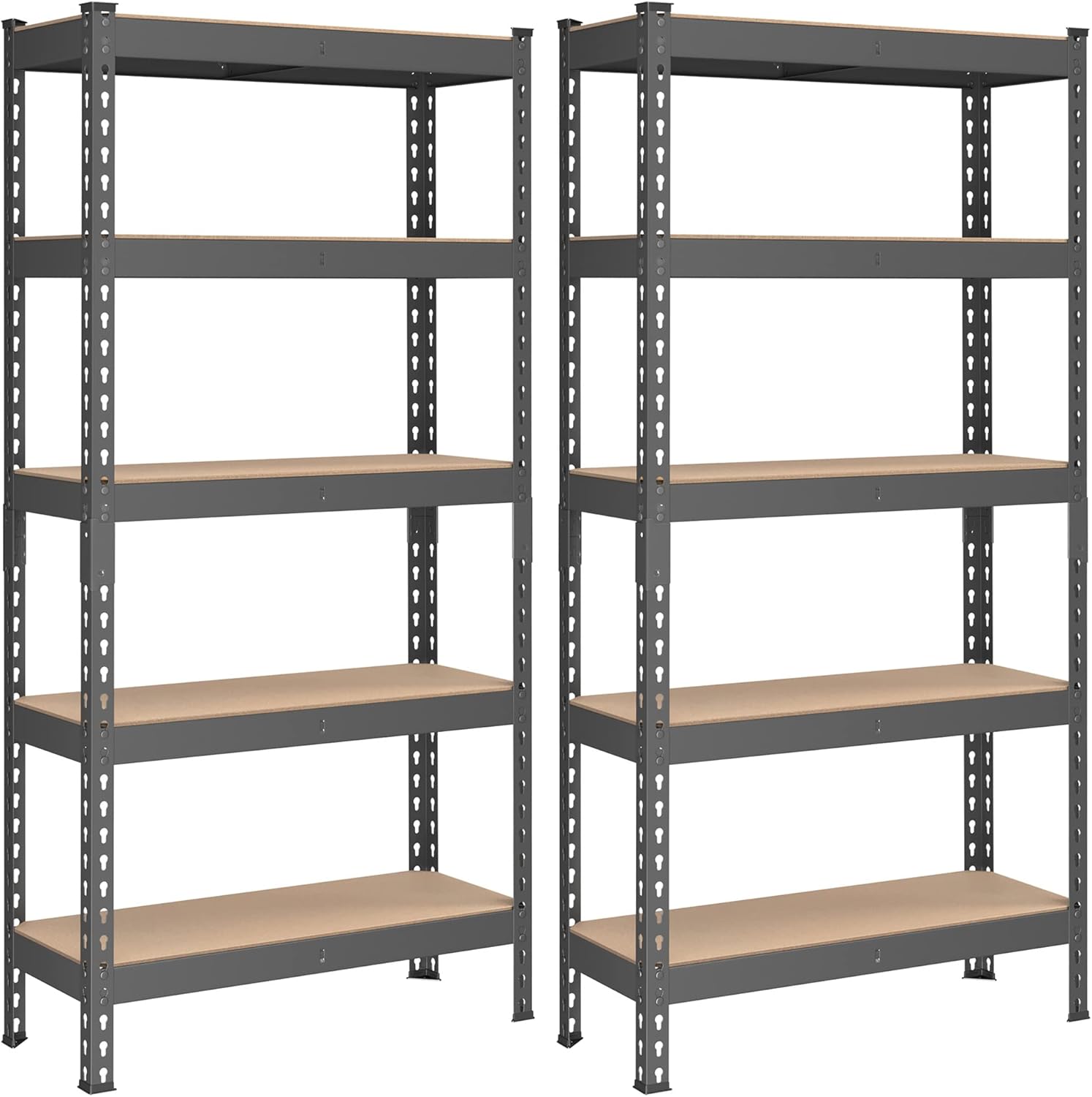 SONGMICS Estantería de Almacenamiento, 5 Niveles, Juego de 2, Montaje sin Tornillos, Estantes Ajustables, 30 x 75 x 150 cm, Plata MGLR302BEZ03
