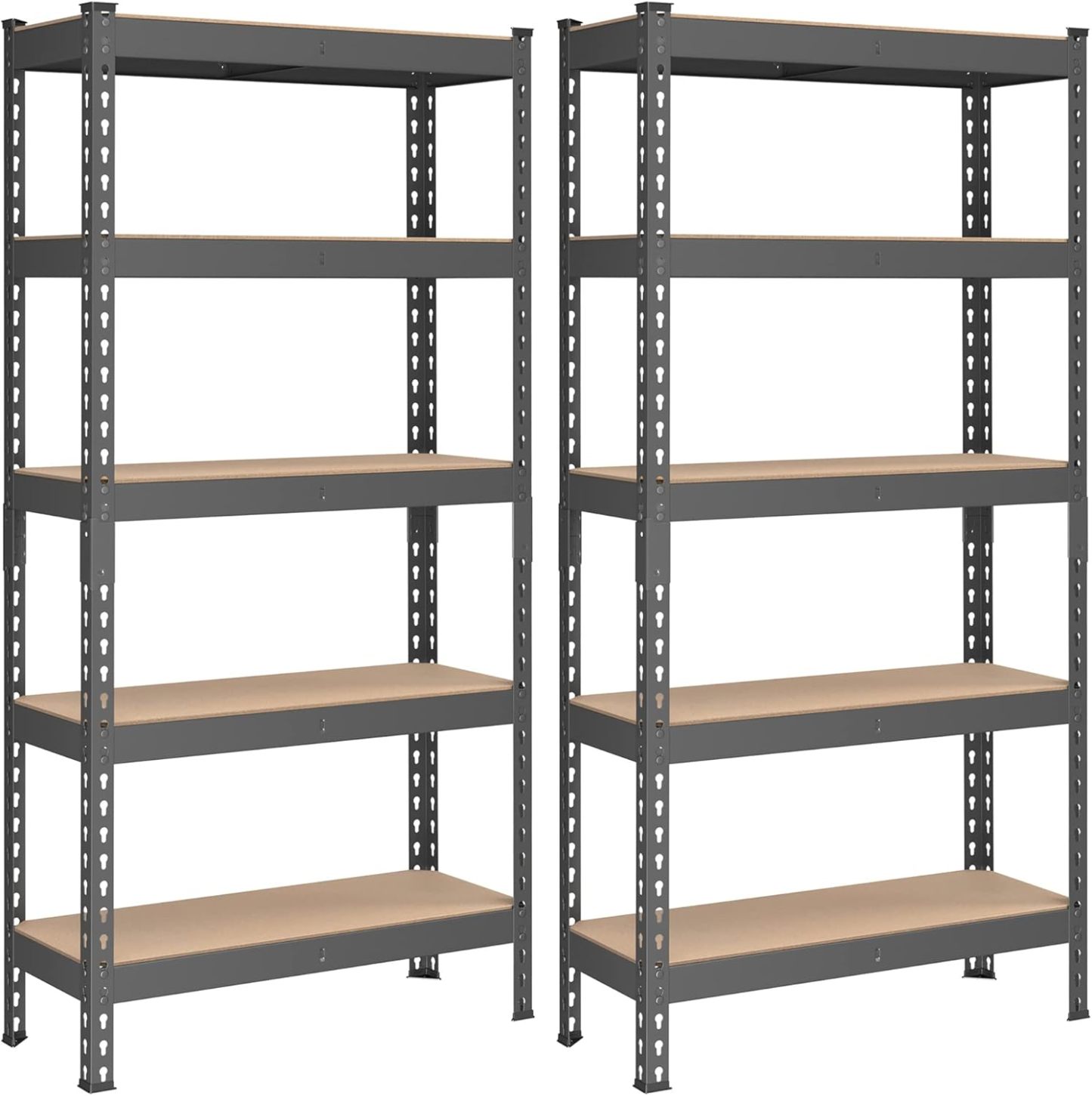 SONGMICS Estantería de Almacenamiento, 5 Niveles, Juego de 2, Montaje sin Tornillos, Estantes Ajustables, 30 x 75 x 150 cm, Plata MGLR302BEZ03