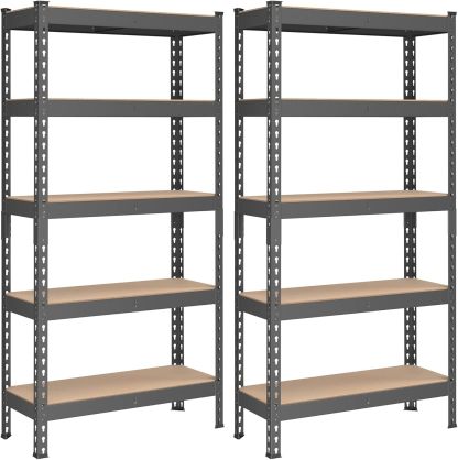 SONGMICS Estantería de Almacenamiento, 5 Niveles, Juego de 2, Montaje sin Tornillos, Estantes Ajustables, 30 x 75 x 150 cm, Plata MGLR302BEZ03