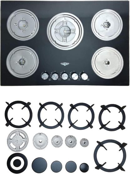 Gutstark Parrilla de Gas Empotrable 5 Quemadores De Gas Cristal Templado Empotrable Grueso Estufas Empotrables Hogar Cocina Gas Natural o Gas LP Estufa de Mesa Parrillas