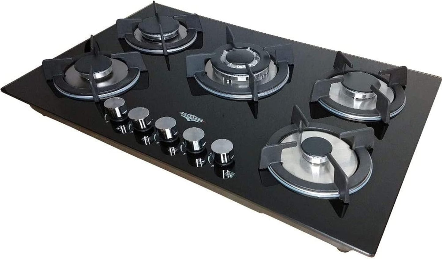 Gutstark Parrilla de Gas Empotrable 5 Quemadores De Gas Cristal Templado Empotrable Grueso Estufas Empotrables Hogar Cocina Gas Natural o Gas LP Estufa de Mesa Parrillas