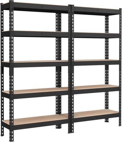 SONGMICS Estantería de Almacenamiento, 5 Niveles, Juego de 2, Montaje sin Tornillos, Estantes Ajustables, 30 x 75 x 150 cm, Plata MGLR302BEZ03