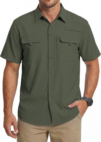 Camisa de trabajo para hombre de verano de manga corta y secado rápido, táctica para exteriores con múltiples bolsillos, transpirable con protección solar y diseño de malla en la espalda