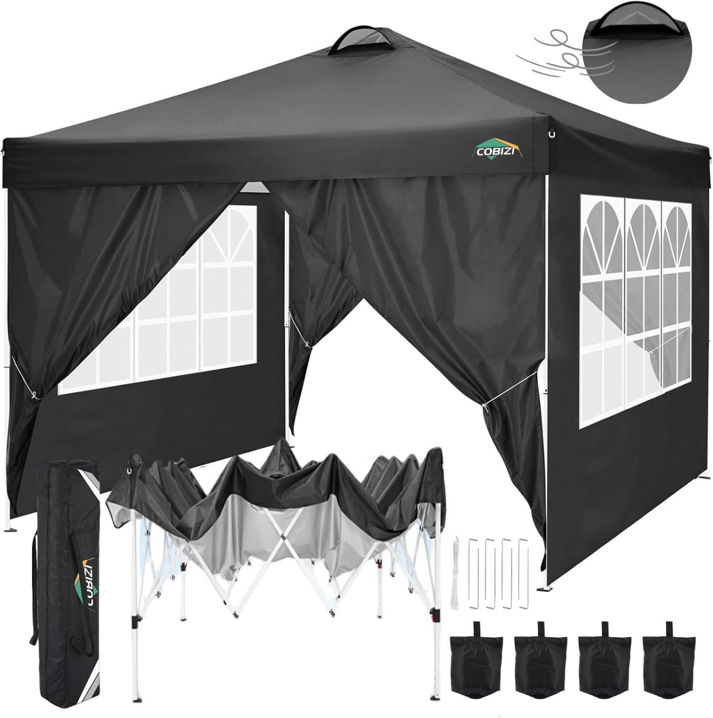 COBIZI - Toldo desplegable de 10 x 10 Pulgadas con Paredes Laterales, Tienda de campaña Resistente con toldo extraíble para Exteriores, Ideal para Bodas, para Todas Las Estaciones, Resistente al