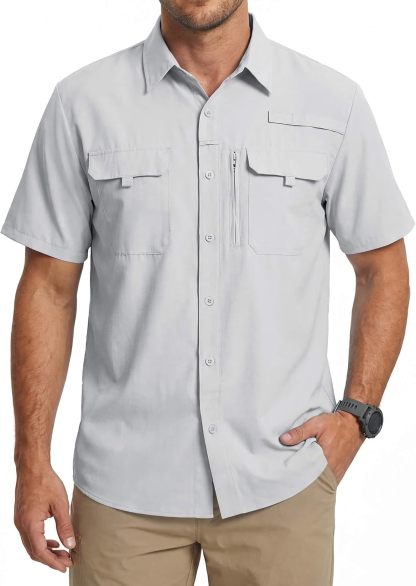 Camisa de trabajo para hombre de verano de manga corta y secado rápido, táctica para exteriores con múltiples bolsillos, transpirable con protección solar y diseño de malla en la espalda