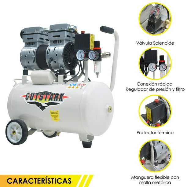 Compresor Dental Aire 1 HP 25 L Gutstark Home Silencioso 127v 2 Pistones 116 Psi Libre Aceite