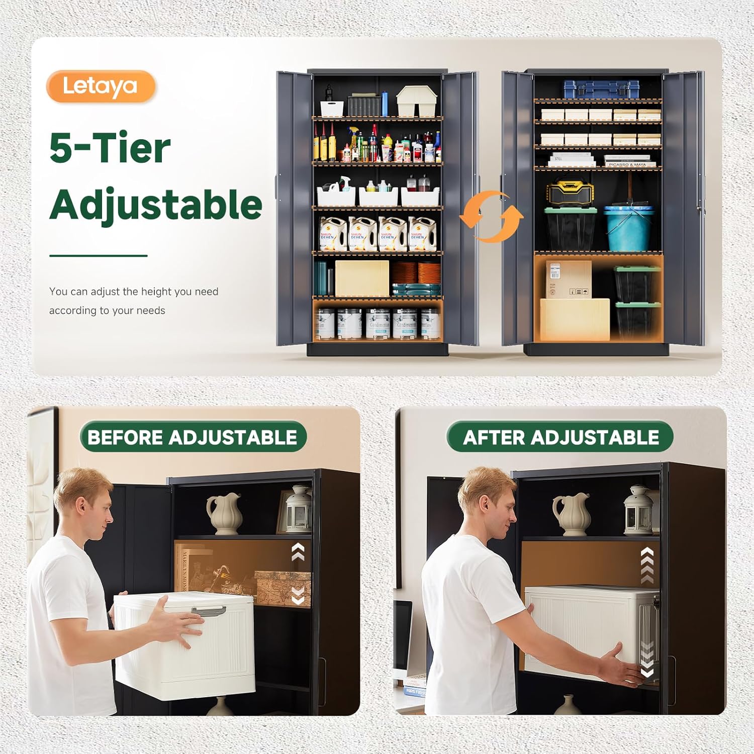 Letaya - Armarios de almacenamiento de metal, 72 pulgadas, clóset de acero con puerta de bloqueo para oficina, hogar, escuela, gimnasio, departamento de bomberos, hotel (color de grano de madera)