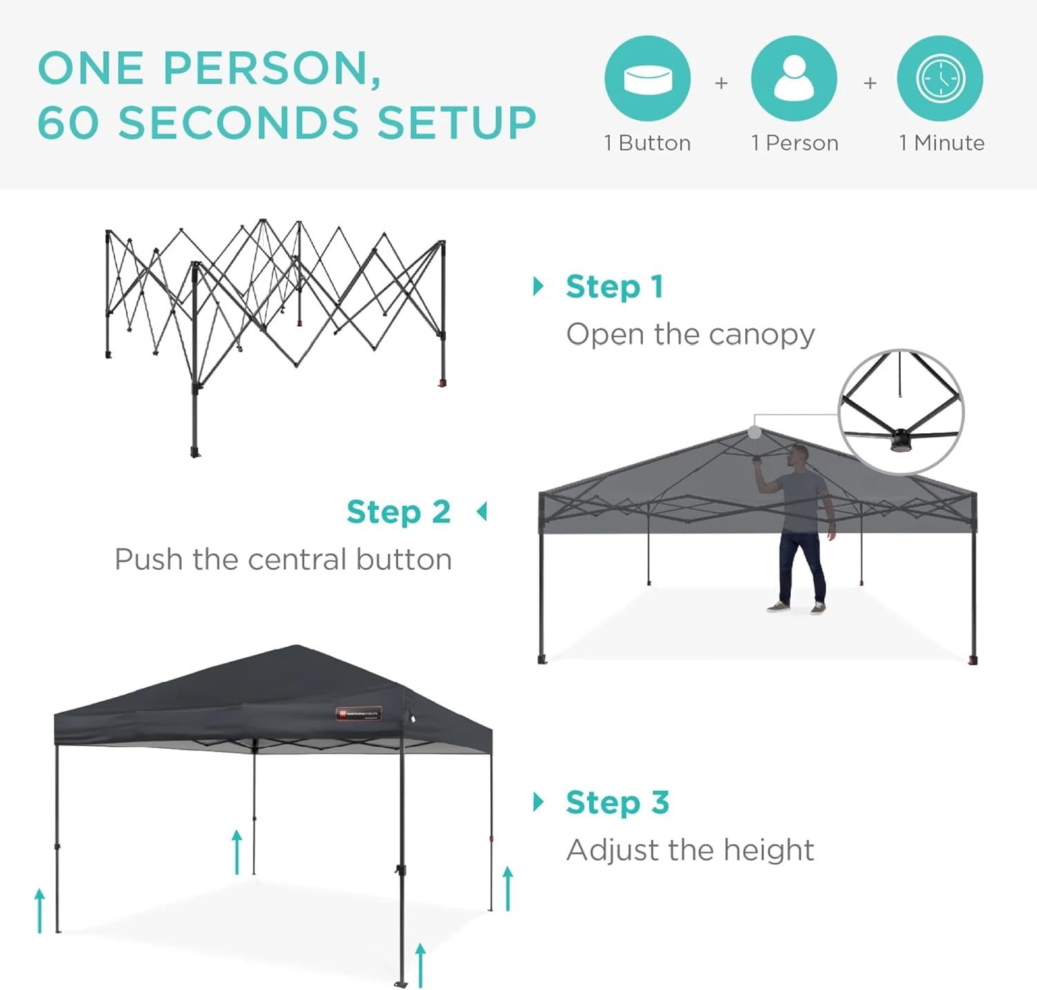 Best Choice Products - Toldo de armado fácil de 1 persona con un botón, tienda portátil e instantánea, funda, 3 x 3 metros, 4 bolsas de peso, color azul