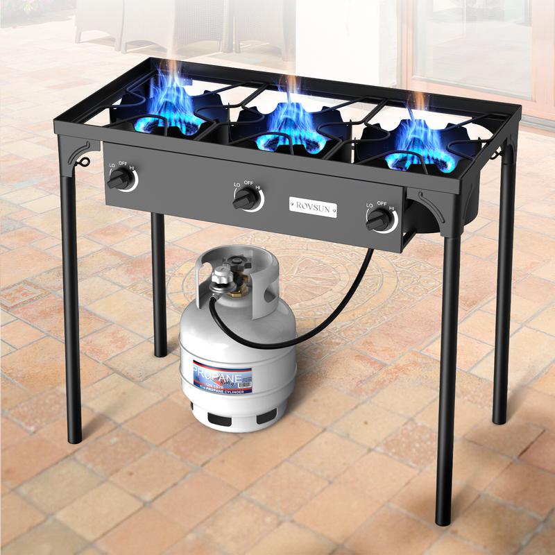 Cocina de gas propano de 1/2/3 quemadores, 75000 BTU/150000 BTU/225000 BTU, quemador de alta presión para exteriores con regulador certificado por CSA, ideal para acampar, preparar cerveza casera, jarabe de arce, cocinar en el patio, freír pavo y conserva