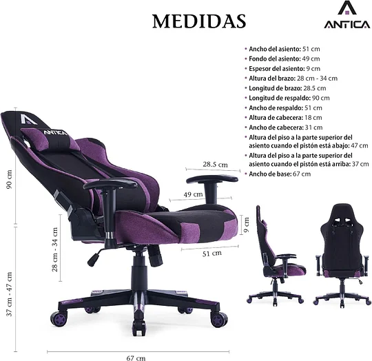 Silla Gamer Tela - Ergonomica Reclinable - Silla de Oficina y Escritorio Ejecutiva | Giratorio con Soporte Lumbar y Respaldo, Ideal para Computadora y Videojuegos