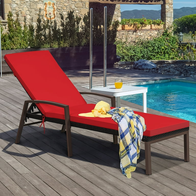 Costway Tumbona en Ratán Regulable para Patio Silla Reclinable de Exterior con Cojín para Jardín Balcón Piscina Rojo 193 x 61 x 36-96 cm Costway Modern-taza