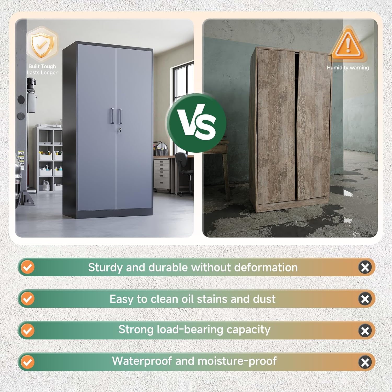 Letaya - Armarios de almacenamiento de metal, 72 pulgadas, clóset de acero con puerta de bloqueo para oficina, hogar, escuela, gimnasio, departamento de bomberos, hotel (color de grano de madera)