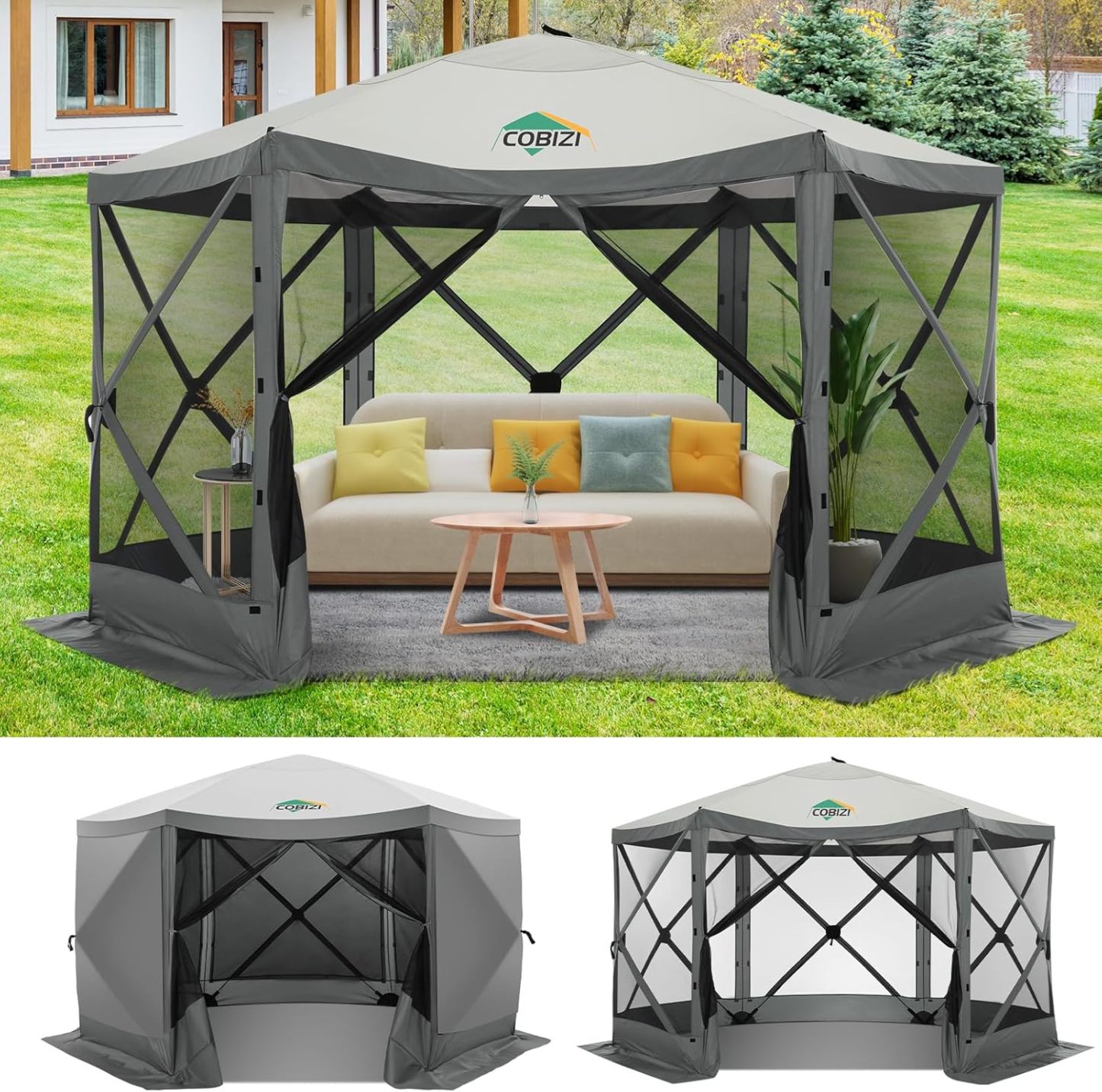 COBIZI - Toldo desplegable de 10 x 10 Pulgadas con Paredes Laterales, Tienda de campaña Resistente con toldo extraíble para Exteriores, Ideal para Bodas, para Todas Las Estaciones, Resistente al