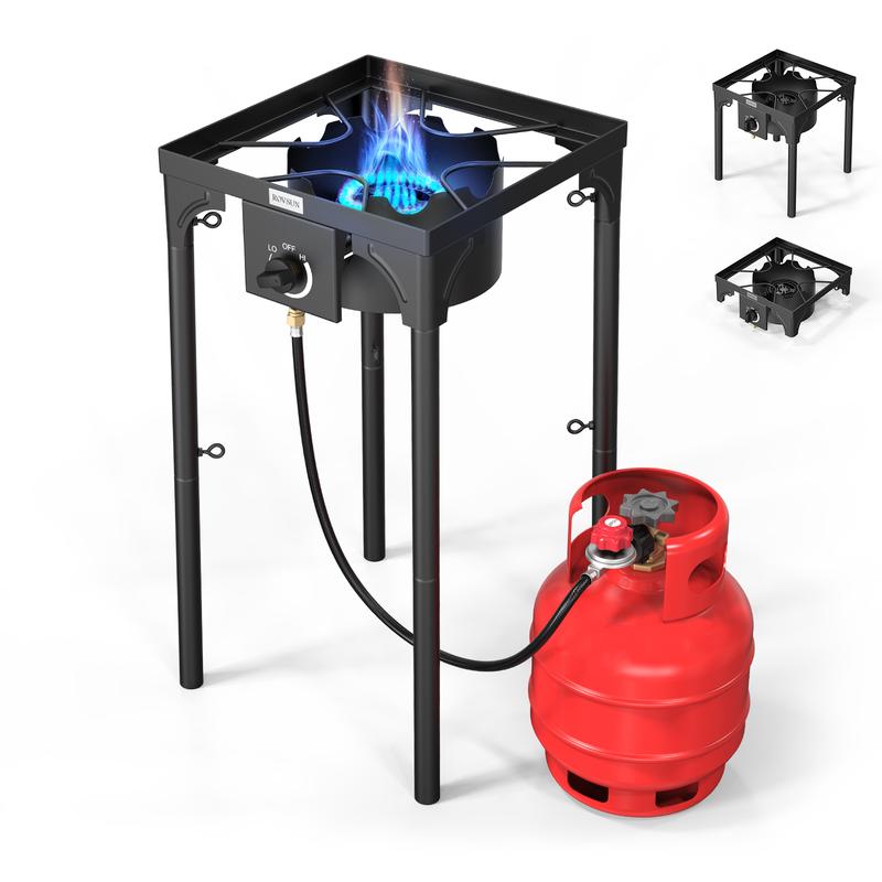 Cocina de gas propano de 1/2/3 quemadores, 75000 BTU/150000 BTU/225000 BTU, quemador de alta presión para exteriores con regulador certificado por CSA, ideal para acampar, preparar cerveza casera, jarabe de arce, cocinar en el patio, freír pavo y conserva