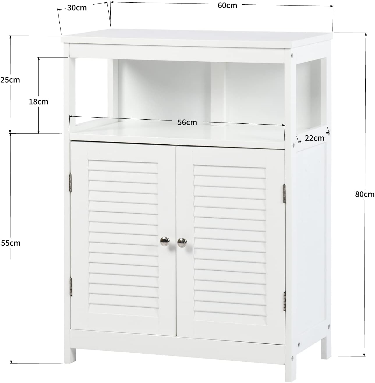 Gabinete de Almacenamiento para Piso de Baño con Puerta Doble, Estante Ajustable, para Baño, Sala de Estar, Cocina, Estilo Nórdico Escandinavo, Fácil Montaje
