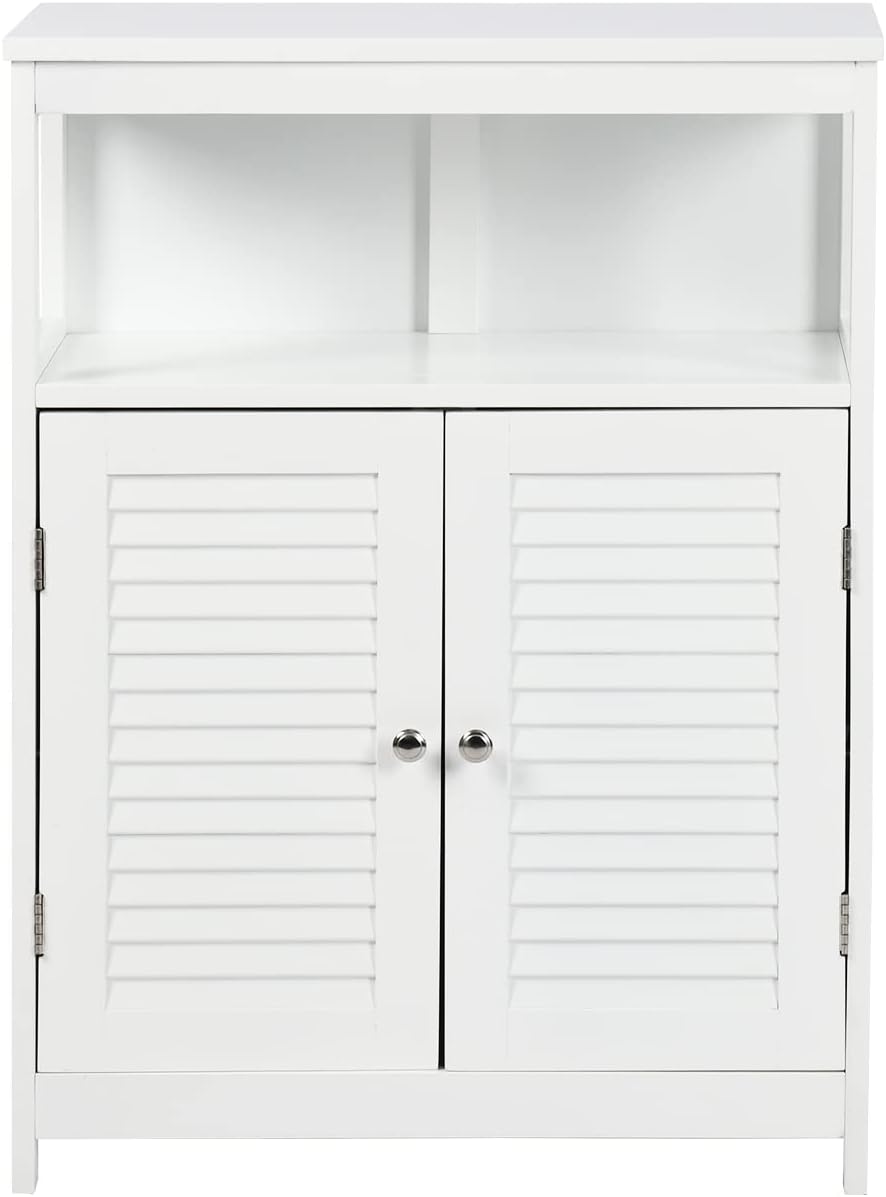 Gabinete de Almacenamiento para Piso de Baño con Puerta Doble, Estante Ajustable, para Baño, Sala de Estar, Cocina, Estilo Nórdico Escandinavo, Fácil Montaje