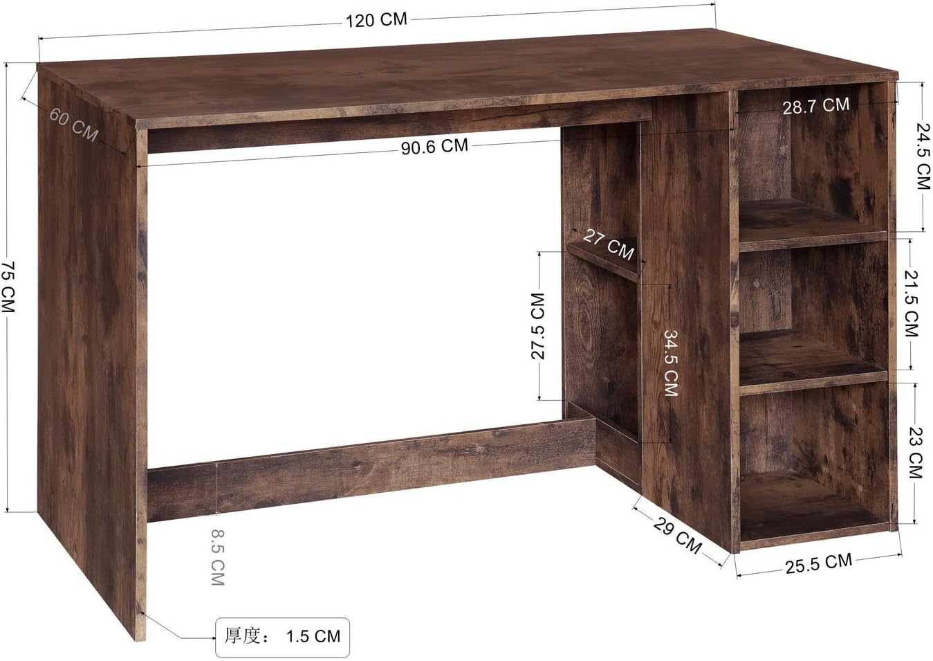 FurnitureR Escritorio para Computadora de Oficina con Almacenamiento Escritorio de Trabajo y Estudio con 5 Estantes Mesa Portátil para Estudiantes Escritorio de Escritura Moderno Haya y Blanco-Bolígrafo de carbono metálico, bolígrafo de firma negro.