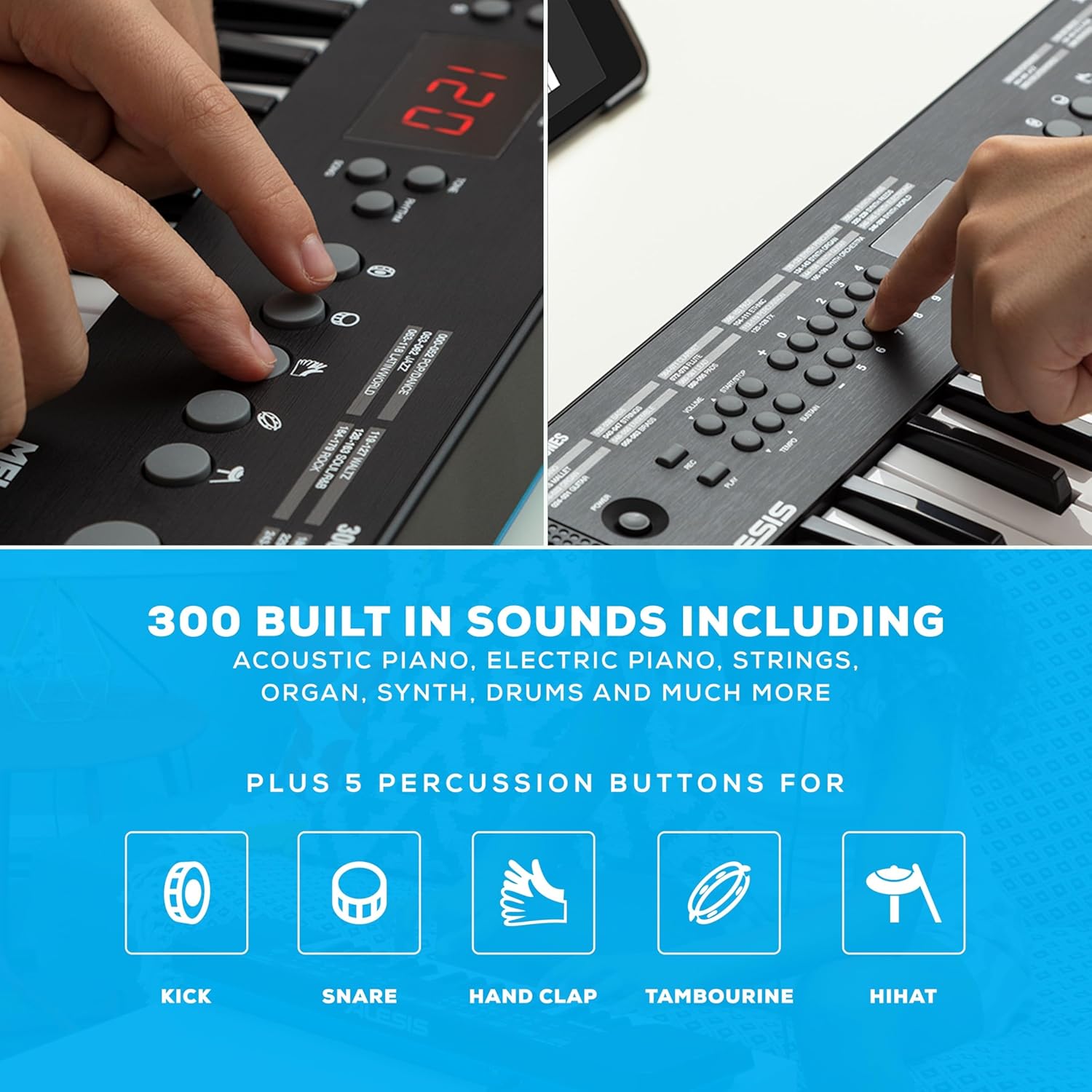 Alesis Melody 61 - Piano eléctrico con 61 teclas, Teclado Musical con altavoces, audífonos, micrófono, soporte para piano, atril y taburete