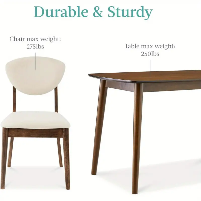 Conjunto de comedor de 5 piezas Best Choice Products, Set de mesa y sillas compactas de mediados de siglo para el hogar, apartamento con 4 sillas, asientos y respaldos acolchados, marco de madera - Crema/Nogal