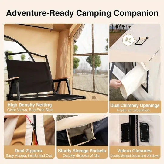 Tienda inflable para acampar 5~8 personas Gran carpa inflable para casa, sin necesidad de montaje Tienda de glamping de lujo, 10x10 pies