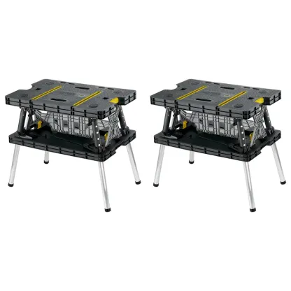 Mesa plegable portátil Keter de alta resistencia para almacenamiento de herramientas, banco de trabajo con caballete y abrazaderas de 30 cm para proyectos de bricolaje y mejoras del hogar. Fabricada en polipropileno y aluminio resistente a la intemperie.