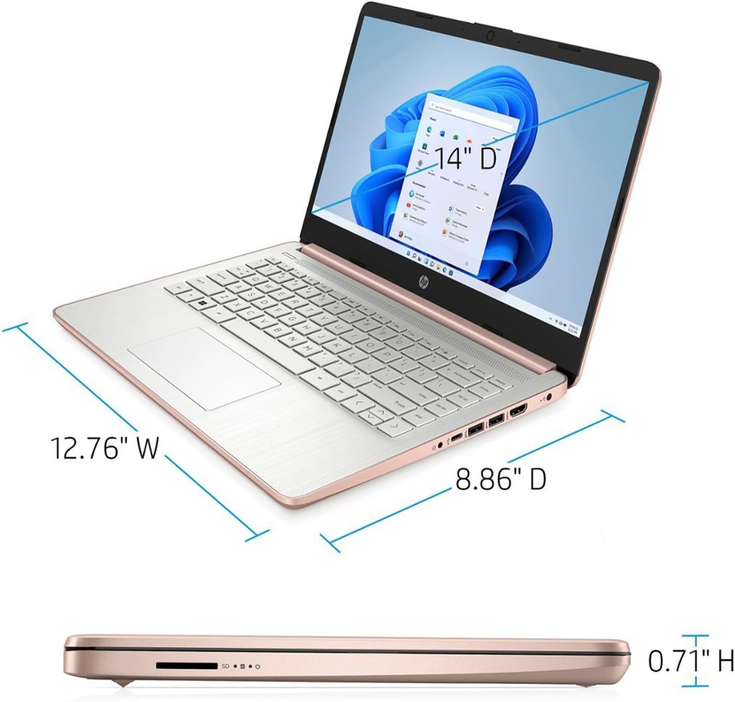 HP - Laptop (incluye 1 año Microsoft 365), pantalla HD de 14 pulgadas, 16 GB de RAM, 64 GB eMMC, Intel Quad-Core N4120, estudiantes y negocios, cámara web, HDMI, Wi-Fi, RJ-45, Windows 11 Home, rosa