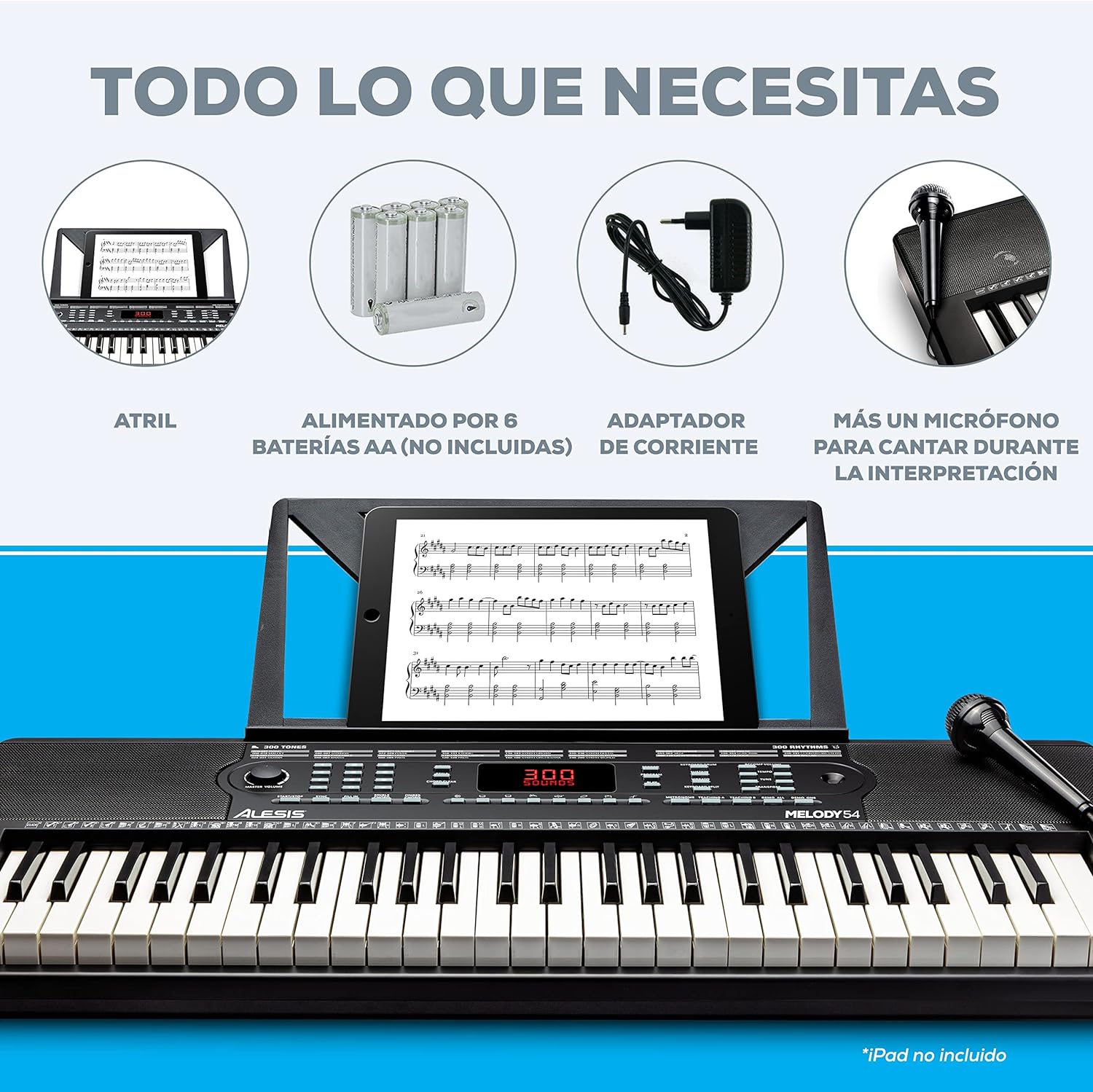 Alesis Melody 61 - Piano eléctrico con 61 teclas, Teclado Musical con altavoces, audífonos, micrófono, soporte para piano, atril y taburete