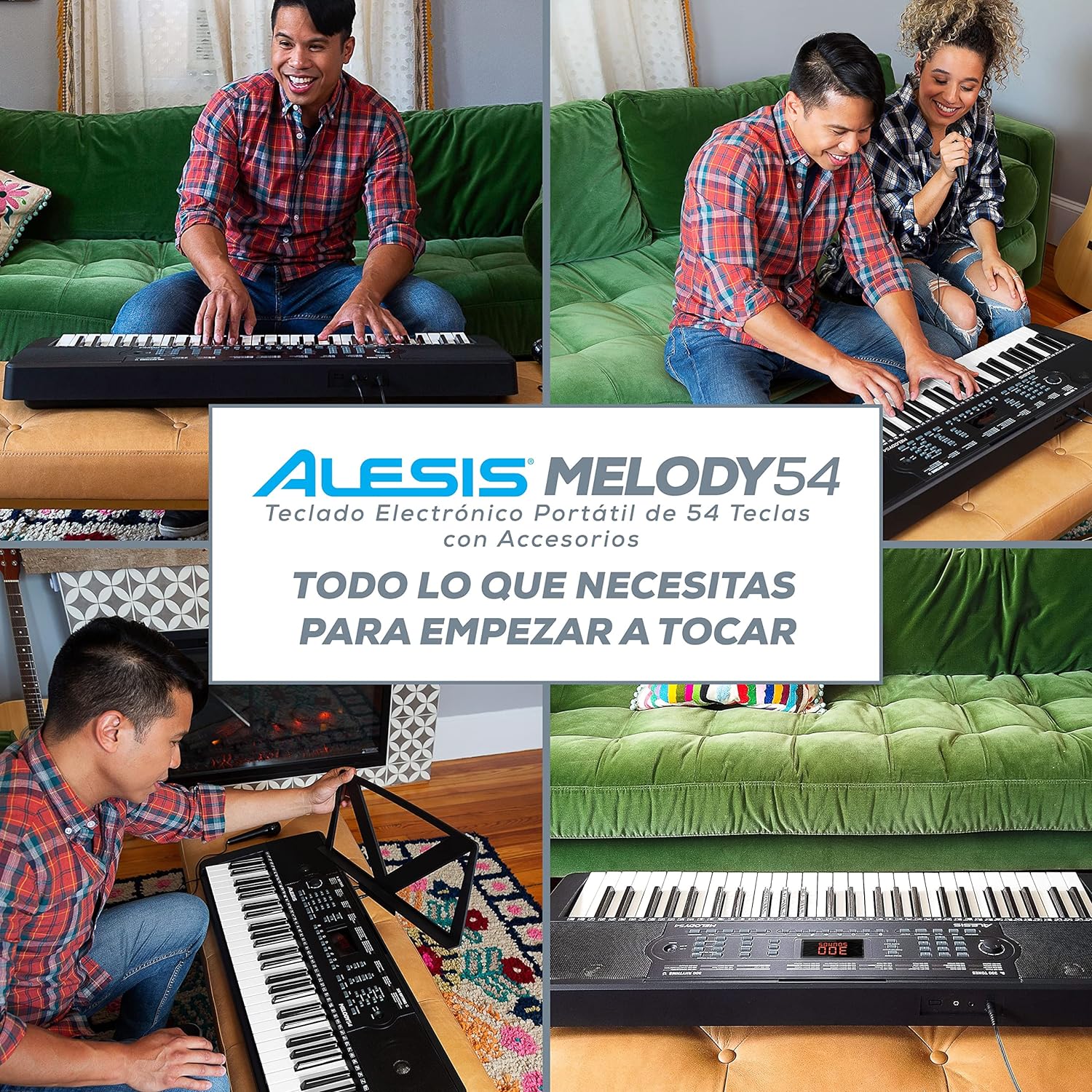 Alesis Melody 61 - Piano eléctrico con 61 teclas, Teclado Musical con altavoces, audífonos, micrófono, soporte para piano, atril y taburete