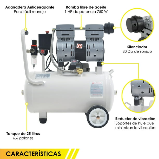 Compresor Dental Aire 1 HP 25 L Gutstark Home Silencioso 127v 2 Pistones 116 Psi Libre Aceite