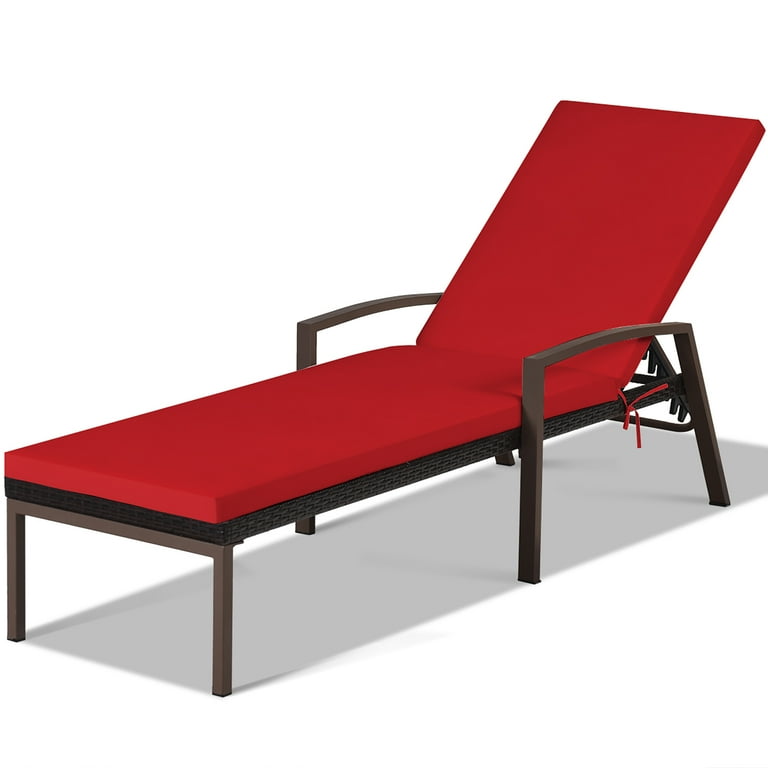 Costway Tumbona en Ratán Regulable para Patio Silla Reclinable de Exterior con Cojín para Jardín Balcón Piscina Rojo 193 x 61 x 36-96 cm Costway Modern-taza