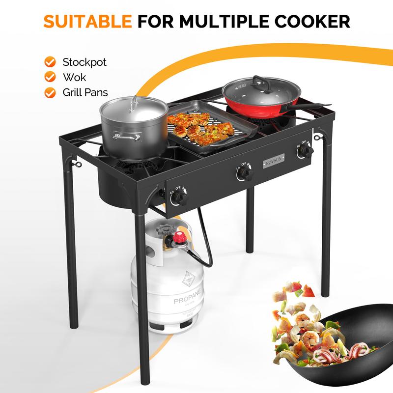 Cocina de gas propano de 1/2/3 quemadores, 75000 BTU/150000 BTU/225000 BTU, quemador de alta presión para exteriores con regulador certificado por CSA, ideal para acampar, preparar cerveza casera, jarabe de arce, cocinar en el patio, freír pavo y conserva