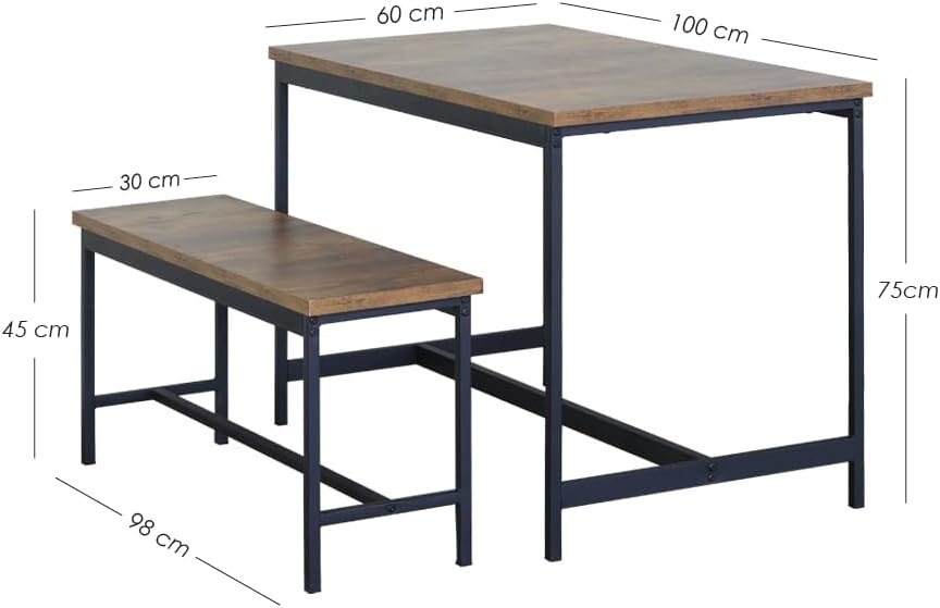 Juego de Comedor Industrial de Madera y Metal | Mesa con Sillas o Bancas | Set para 2 o 4 Personas (4 Sillas - Set para 4 Personas)