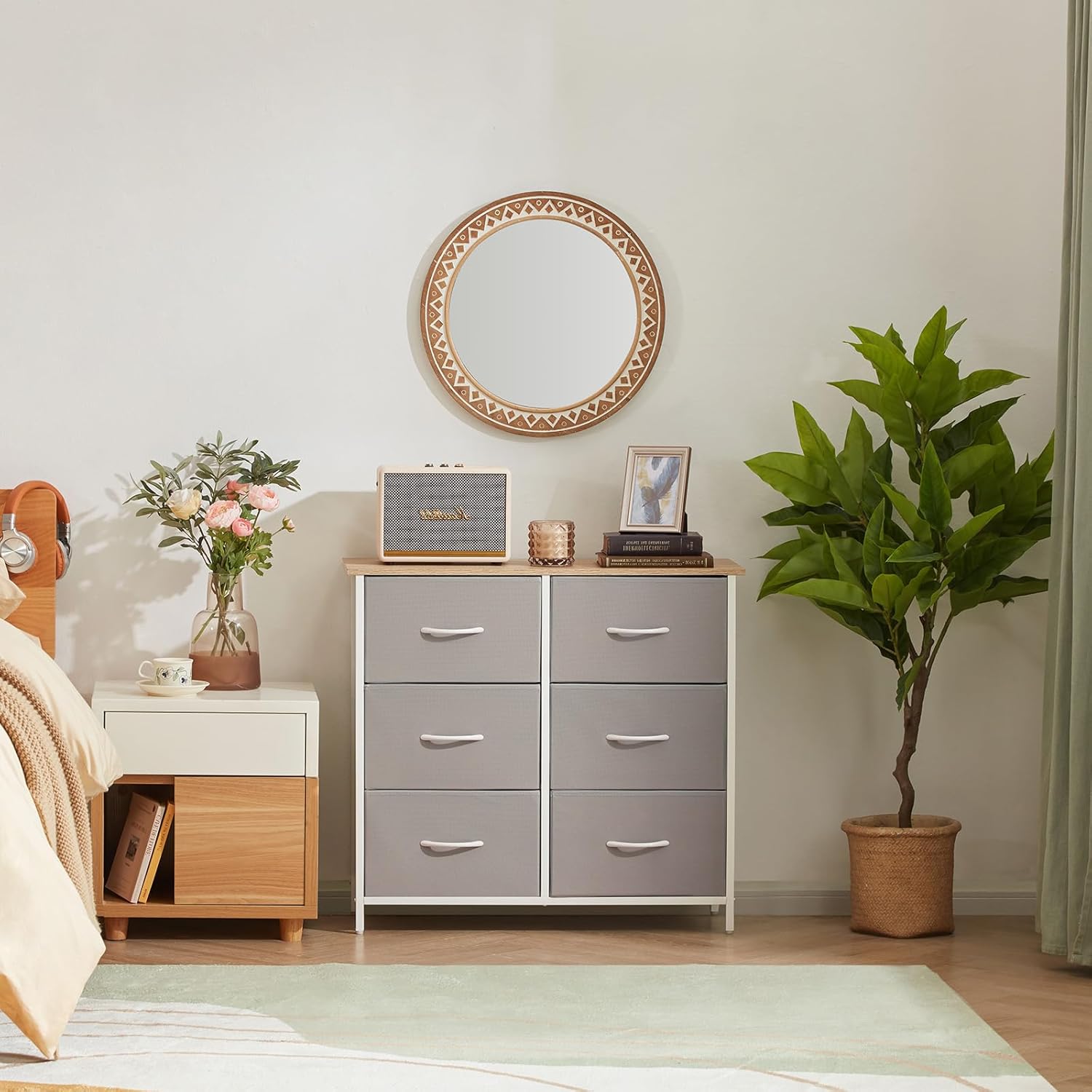 Lifewit Cómoda para Dormitorio, Cómoda de 6 Cajones de Tela, Módulo de Almacenaje para Armario, Salón, Pasillo, Dormitorio, Oficina, Estructura de Acero y Tablero de Madera, Gris Claro