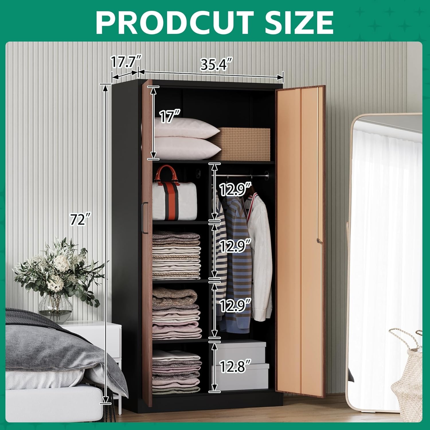 Letaya - Armarios de almacenamiento de metal, 72 pulgadas, clóset de acero con puerta de bloqueo para oficina, hogar, escuela, gimnasio, departamento de bomberos, hotel (color de grano de madera)