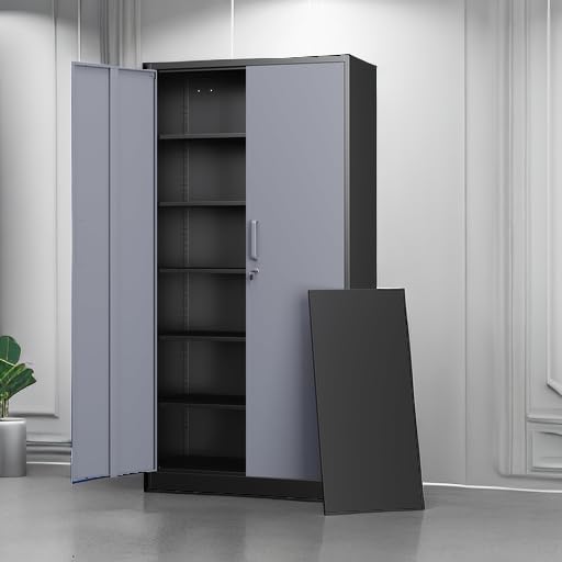 Letaya - Armarios de almacenamiento de metal, 72 pulgadas, clóset de acero con puerta de bloqueo para oficina, hogar, escuela, gimnasio, departamento de bomberos, hotel (color de grano de madera)