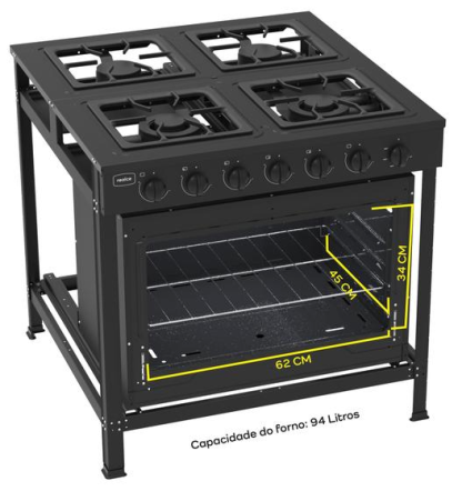 Estufa Industrial 4 Quemadores con Horno Realce - Realce Eletrodomésticos