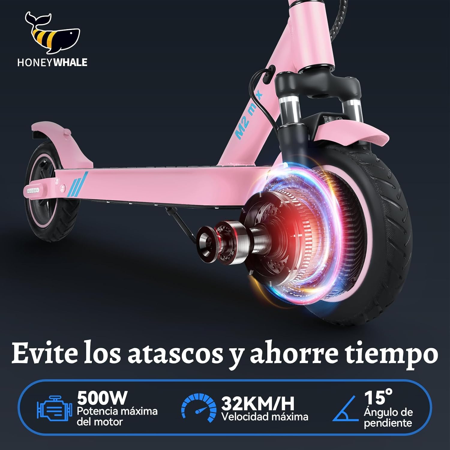 HONEYWHALE M2 MAX Scooter Eléctrico Plegable para Adultos, Motor de 500 W de Potencia Máxima, Velocidad Máxima 32KM/H, 22KM con Una Carga Completa, Patin Eléctrico con App Control Bluetooth